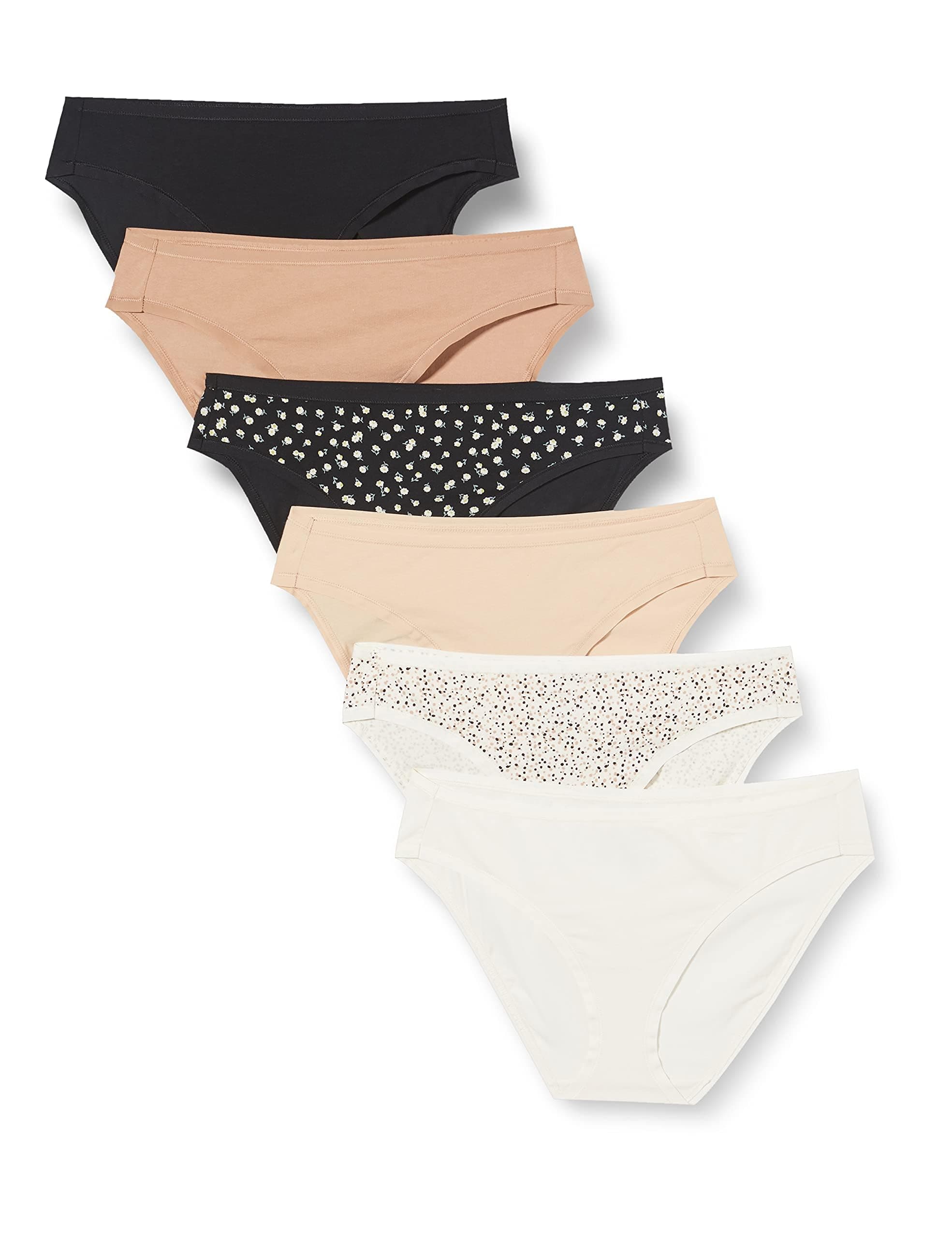 Amazon Essentials Damen Bikini-Unterhosen aus Baumwolle (in Übergröße erhältlich), 6er Pack, Floral/Mehrfarbig, 40